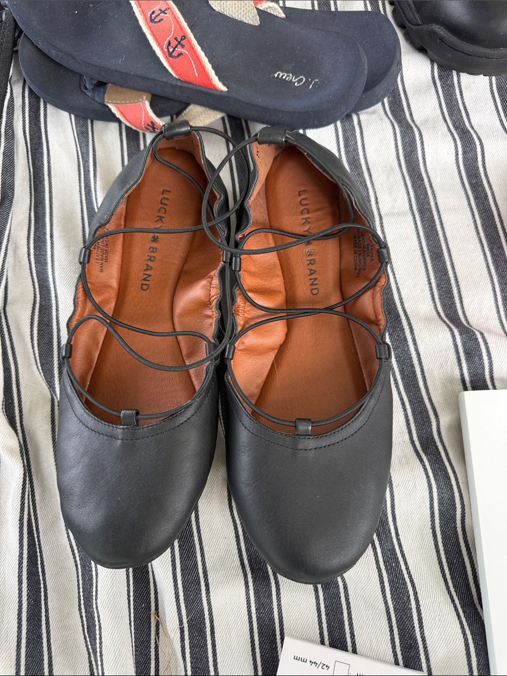 Lucky Brand Black Lace-Up Ballet Flats with Brown Insole